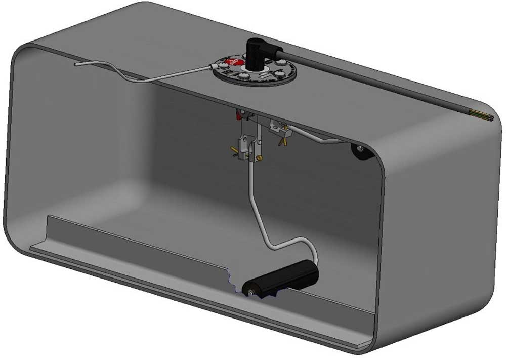 illustration showing a fuel tank with proper sensor clearance and binding