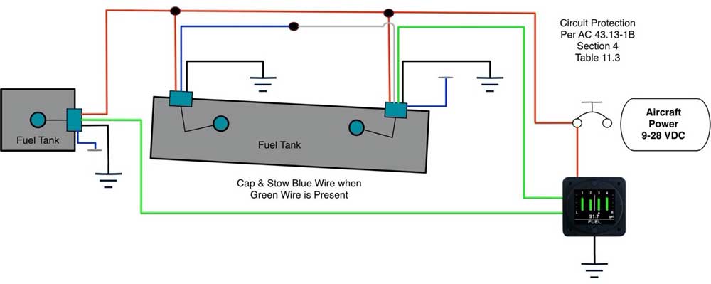 Fuel Sender Schematic or illustration with Dual Sender Main and Aux Tank - Analog